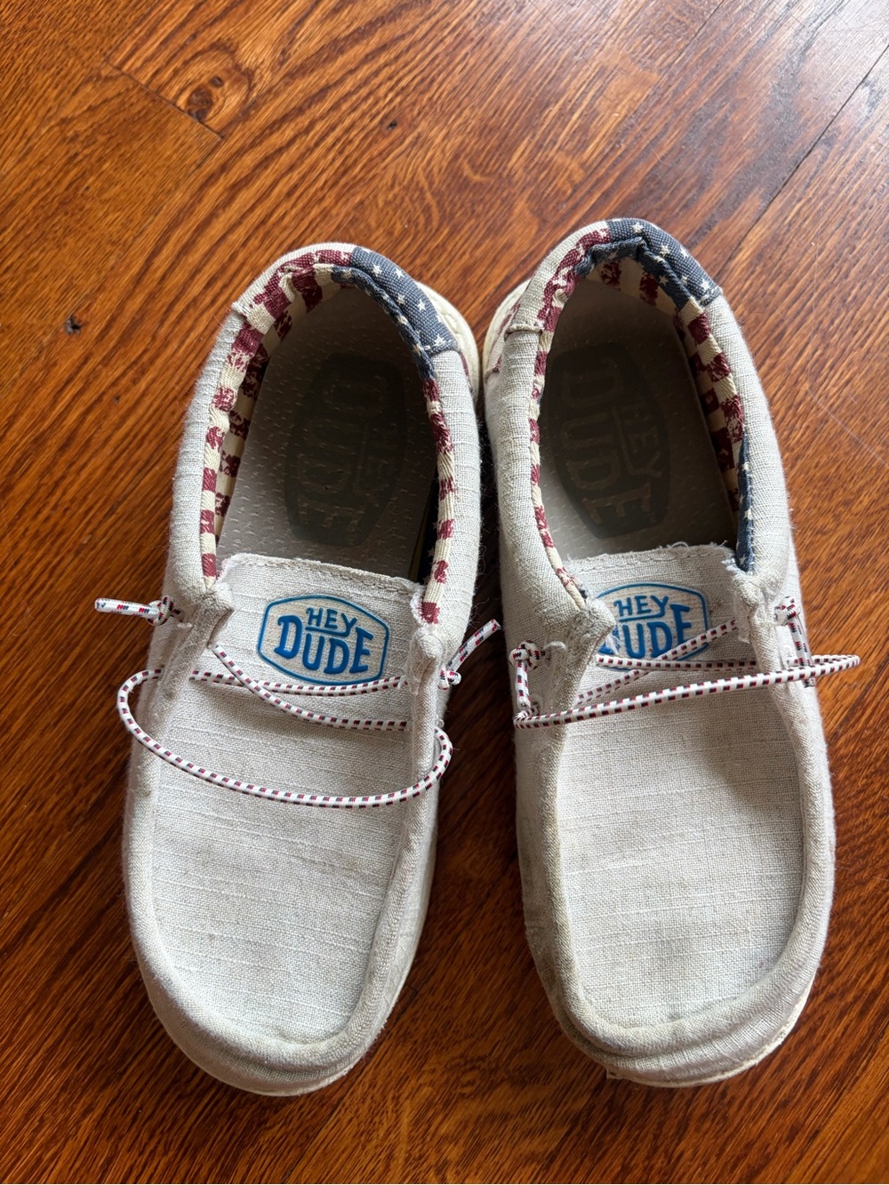 Youth Size 3 Hey Dude Kids' Wally Americana Slip-On Canvas Shoes in Natural